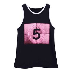 CHANEL Black Pink Number 5 Graphic Tank Top 2021 Spring Summer Runway Size 40